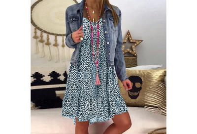 Panterprint jurk met lange mouwen - 57% korting! Panterprint jurk met lange mouwen - 57% korting!