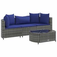 vidaXL 4-delige Loungeset met kussens poly rattan grijs, tuinset, tuinmeubel, terrasset, tuinbank, terrasmeubel, loungebank, loungeset tuin