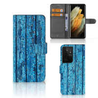 Samsung Galaxy S21 Ultra Book Style Case Wood Blue - thumbnail