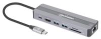 MANHATTAN 7-in-1 dockingstation USB C mannelijk naar HDMI vrouwelijk 4K30Hz 2X USB-A 5Gbps Gigabit RJ45 USB-C PD 87W kaartlezer