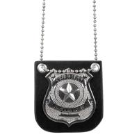 Boland Carnaval/verkleed accessoires Politie sieraden - ketting met badge - zwart - kunststof   -