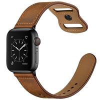 By Qubix - Leren bandje dubbele lus - Donkerbruin - Compatible met Apple Watch 44mm / 45mm / 46mm / 49mm - Compatible Apple watch bandjes