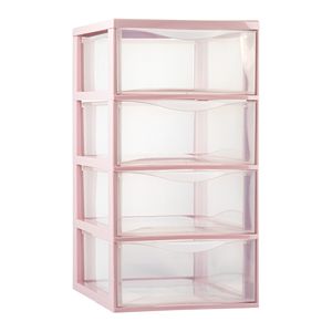 Plasticforte Ladeblokje/bureau organizer 4x lades - transparant/roze - L26 x B37 x H49 cm   -