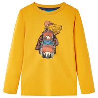 Kindershirt met lange mouwen berenprint 128 okerkleurig