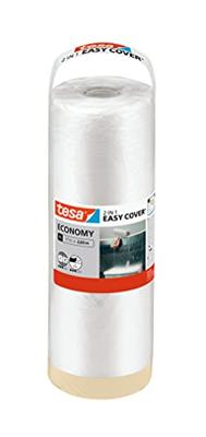 tesa Easy Cover UNIVERSAL Afdekfolie - 2-in-1 Schildersfolie met Afplakband voor Makkelijk Afdekken en Afplakken - 17 m x 2,60 m,transparent