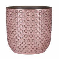 Plantenpot/bloempot keramiek roze stijlvol patroon - D19 en H17.5 cm - thumbnail