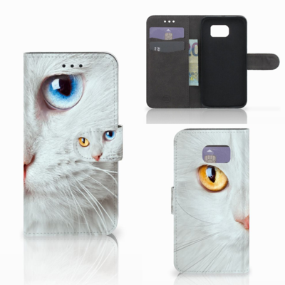 Samsung Galaxy S6 | S6 Duos Telefoonhoesje met Pasjes Witte Kat Samsung Galaxy S6 | S6 Duos Telefoonhoesje met Pasjes Witte Kat