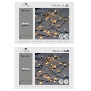 Set van 2x stuks kerstverlichting warm wit 480 leds met dimmer en timer functie 4800 cm