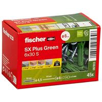 fischer spreidplug SX Plus Green 6 x 30 S, Doos met 45 duurzame pluggen en bijpassende schroeven, optimale grip in beton, volle baksteen, cellenbeton, geperforeerde baksteen en meer
