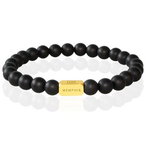 Memphis Kralen Armband Matzwarte Agaat & Gold-21cm