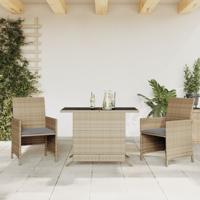 3-delige Bistroset met kussens poly rattan gemengd beige - thumbnail