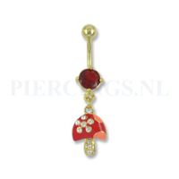 Navelpiercing goudkleurig met hanger paddelstoel - thumbnail