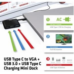 CLUB3D USB 3.0 Type-C to VGA + USB Mini Dock USB 3.1 (3.1 Gen 2) Type-?