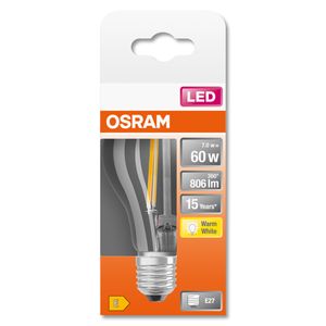 OSRAM 4058075112261 LED-lamp Energielabel E (A - G) E27 Peer 6.5 W = 60 W Warmwit (Ø x l) 60 mm x 105 mm 1 stuk(s)