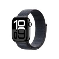 Apple Watch Series 10 (GPS 42 mm) Smartwatch - Kast van gitzwart aluminium - Inkt geweven sportbandje. Conditie bijhouden, Ecg-app, always on Retina-display, CO₂-neutraal