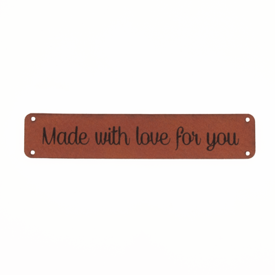 Leren label 'Made with love for you' 15x75mm - 2 stuks