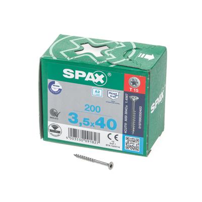Spax Spaanplaatschroef platverzonken kop RVS T-Star T15 deeldraad 3.5x40mm (per 200 stuks) Spax Spaanplaatschroef platverzonken kop RVS T-Star T15 deeldraad 3.5x40mm (per 200 stuks)