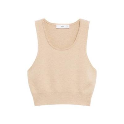 Mango fijngebreide crop top lichtbruin
