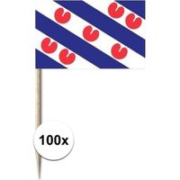 100x Blauwe/witte Frieslandse cocktailprikkertjes/kaasprikkertjes met pompebled print 8 cm - thumbnail