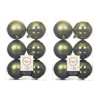 12x stuks kunststof kerstballen mos groen 8 cm glans/mat - thumbnail