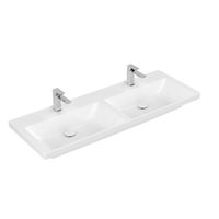 Wastafel Villeroy & Boch Subway 3.0 Dubbele Wasbak Met 2 Kraangaten Zonder Overloop 130x47x16.5 cm Wit Alpin Villeroy & Boch