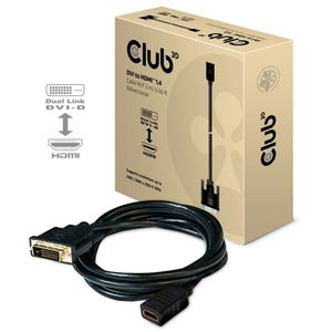 club3D CAC-1211 DVI-kabel DVI / HDMI Adapterkabel DVI-D 24+1-polige stekker, HDMI-A-bus 2.00 m Zwart