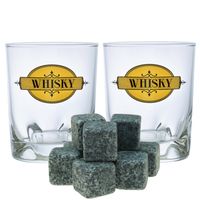 Luxe whiskyglazen set 6x stuks 240 ml met 9x whisky ijsblokstenen - thumbnail