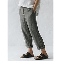 dames loungewear broek knoop baggy broek pure kleur mode eenvoudig casual straatkatoen en linnen ademend met zakken elastische taille zomer lente zwart marineblauw Lightinthebox