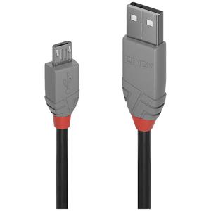 LINDY USB-kabel USB 2.0 USB-A stekker, USB-micro-B stekker 3.00 m Zwart, Grijs 36734