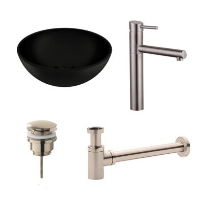 Waskomset BWS Rond 26x12 cm Keramiek Mat Zwart / RVS (inclusief kraan, afvoer en sifon) Waskomset BWS Rond 26x12 cm Keramiek Mat Zwart / RVS (inclusief kraan, afvoer en sifon)