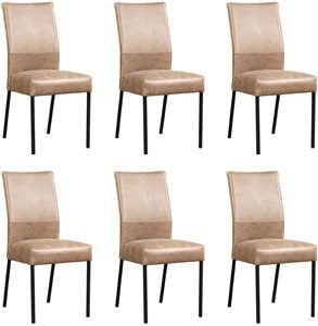 Set van 6 Taupe leren moderne eetkamerstoelen Real - poot vierkant zwart - Vintage Leer Taupe (taupe leer)