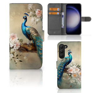 Telefoonhoesje met Pasjes voor Samsung Galaxy S23 Plus Vintage Pauwen