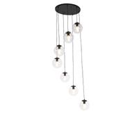 QAZQA - Art Deco Smart hanglamp zwart 7-lichts incl. Wifi ST64 - Pallon | Dimmer | Dimbaar | Woonkamer | Slaapkamer | Keuken - Glas Bol |Langwerpig - E27 Geschikt voor LED - Max. 7 x 7 Watt