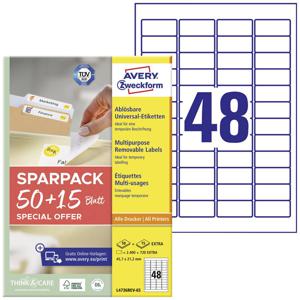 Avery-Zweckform L4736REV-65 Universele etiketten 45.7 x 21.2 mm Papier Wit 65 vellen Weer verwijderbaar Inkjet, Laser (zwart/wit), Laser (kleur), Kopiëren