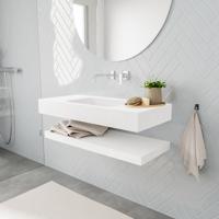 Zaro ALAN vrijhangende wastafel 100cm met wasbak Enkel midden en solid suface planchet in kleur Wit mat 0 lade(s)