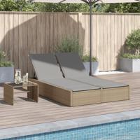 Ligbed 2-persoons met kussens poly rattan beige - thumbnail