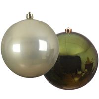 Grote decoratie kerstballen - 2x st - 20 cm- champagne en donkergroen -kunststof - thumbnail