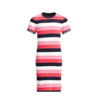 WE Fashion gestreepte maxi jurk roze/wit/donkerblauw