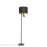 QAZQA - Modern Vloerlamp zwart met gouden binnenkant en leeslamp - Jelena | Woonkamer | Slaapkamer | Keuken - Staal Rond - E27 Geschikt voor LED - Max. 1 x 40 Watt