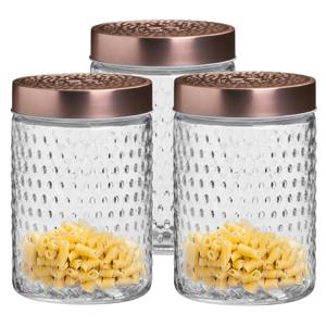 Voorraadpot/bewaarpot Blair - 3x - 1L - glas - koperen deksel - D12 x H17 cm