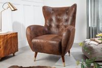 Retro design fauteuil DON antiek bruin met veerkern gouden voetdoppen - 40982 - thumbnail