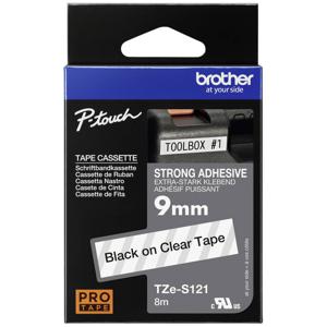 Brother TZe-S121 Labeltape extra sterk klevend Tapekleur: Transparant Tekstkleur: Zwart 9 mm 8 m