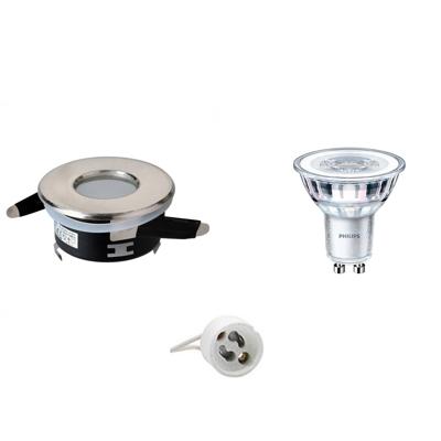 LED Spot Set - Aigi - GU10 Fitting - Waterdicht IP65 - Inbouw Rond - Mat Chroom - Ø82mm - Philips - CorePro 827 36D - 4W - Zeer Warm Wit 2700K - Dimbaar