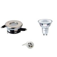 LED Spot Set - Aigi - GU10 Fitting - Waterdicht IP65 - Inbouw Rond - Mat Chroom - Ø82mm - Philips - CorePro 827 36D - 4W - Zeer Warm Wit 2700K - Dimbaar