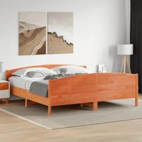 vidaXL Bedframe met hoofdbord massief grenenhout wasbruin 200x200 cm, bed, slaapkamermeubel, houten bed, tweepersoonsbed, houten bedframe, bedbodem