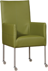 Groene leren moderne eetkamerstoel Spark - poot rond rvs met wiel - Toledo Leer Apple Green (groen leer)