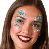 Carnaval verkleden gezicht juwelen/steentjes - stickers - blauw - glitter diamantjes - strass steen