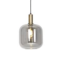 QAZQA - Design hanglamp zwart met goud en smoke glas - Zuzanna | Woonkamer | Slaapkamer | Keuken - Glas Rond - E27 Geschikt voor LED - Max. 1 x 40 Watt
