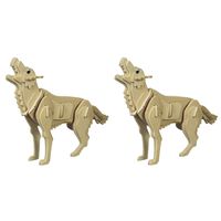 2x stuks houten 3D puzzel wolf 23 cm