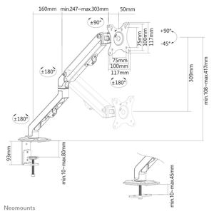 Neomounts FPMA-D650BLACK Monitor-tafelbeugel 43,2 cm (17) - 68,6 cm (27) Zwart Kantelbaar, Zwenkbaar, In hoogte verstelbaar